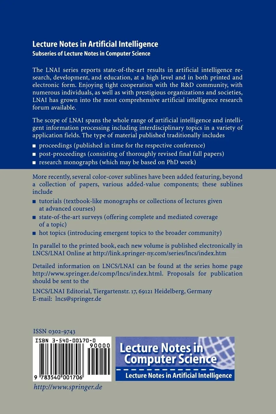 Rückseite: 9783540001706 | Algorithmic Learning Theory | Nicolò Cesa-Bianchi (u. a.) | Buch