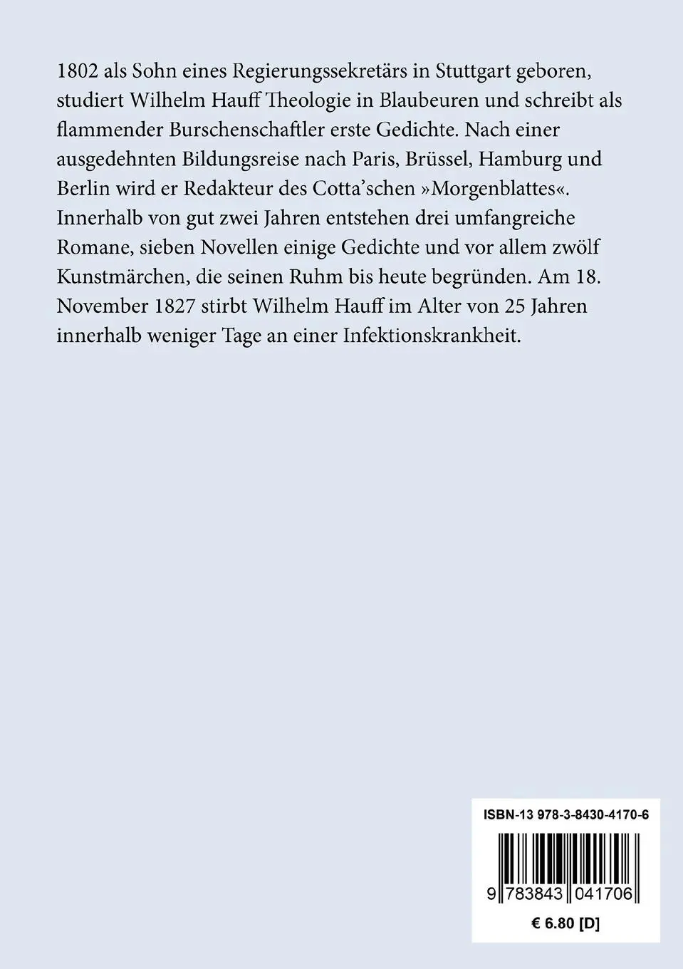 Rückseite: 9783843041706 | Der kleine Muck, Kalif Storch und andere Märchen | Wilhelm Hauff