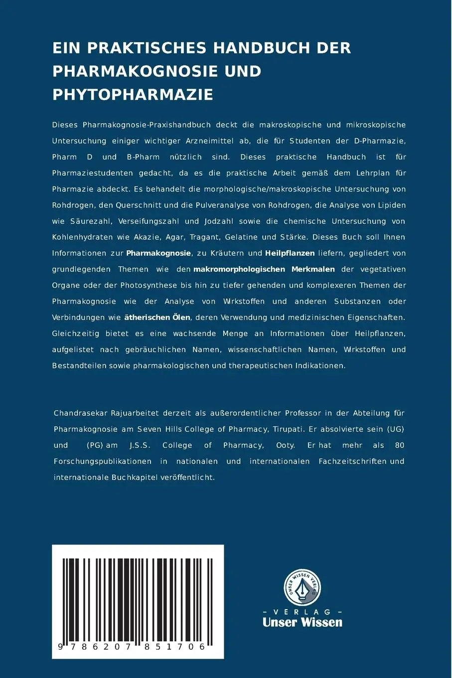 Rückseite: 9786207851706 | EIN PRAKTISCHES HANDBUCH DER PHARMAKOGNOSIE UND PHYTOPHARMAZIE | Buch