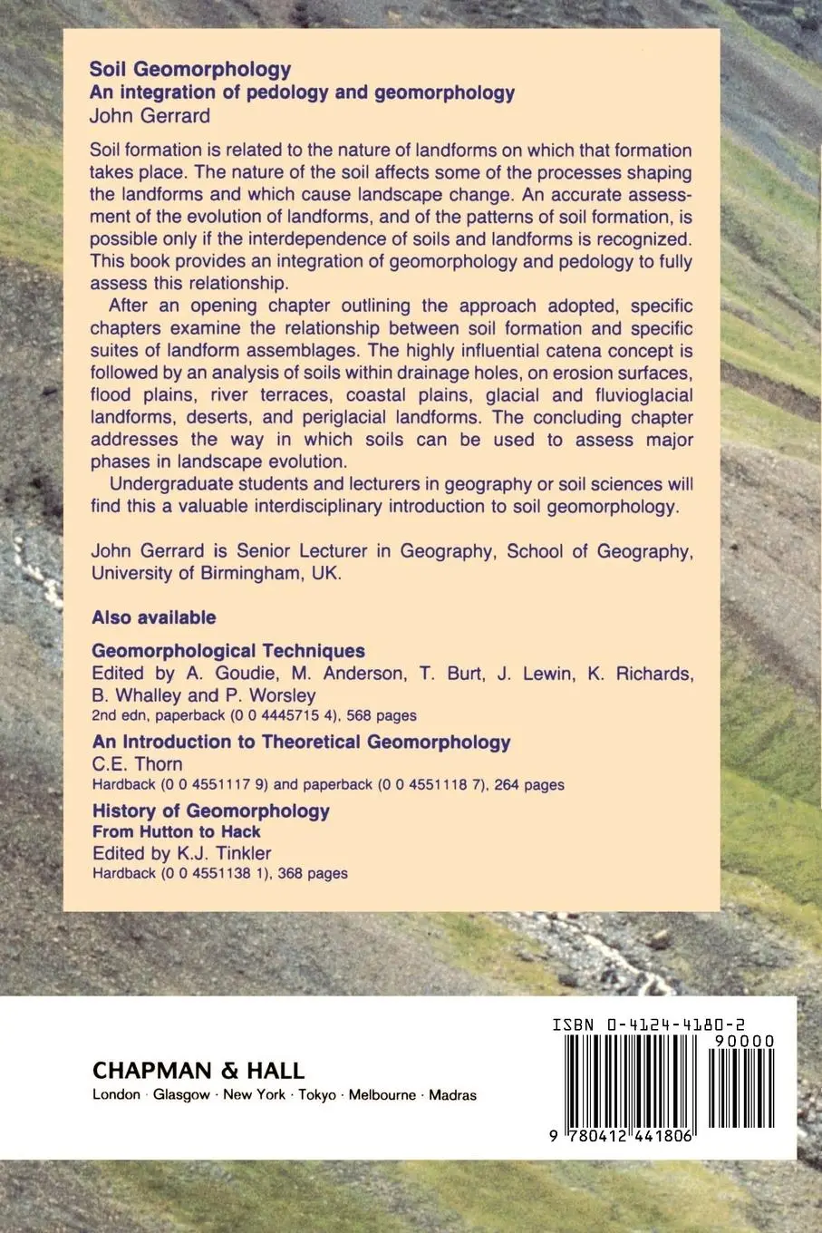 Rückseite: 9780412441806 | Soil Geomorphology | A. J. Gerrard | Taschenbuch | Englisch | 1992