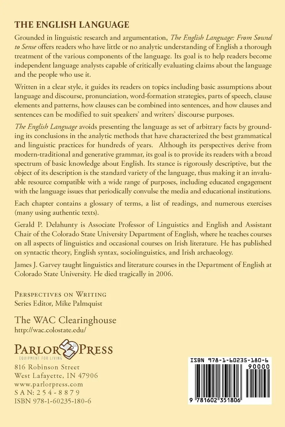 Rückseite: 9781602351806 | The English Language | From Sound to Sense | Delahunty (u. a.) | Buch