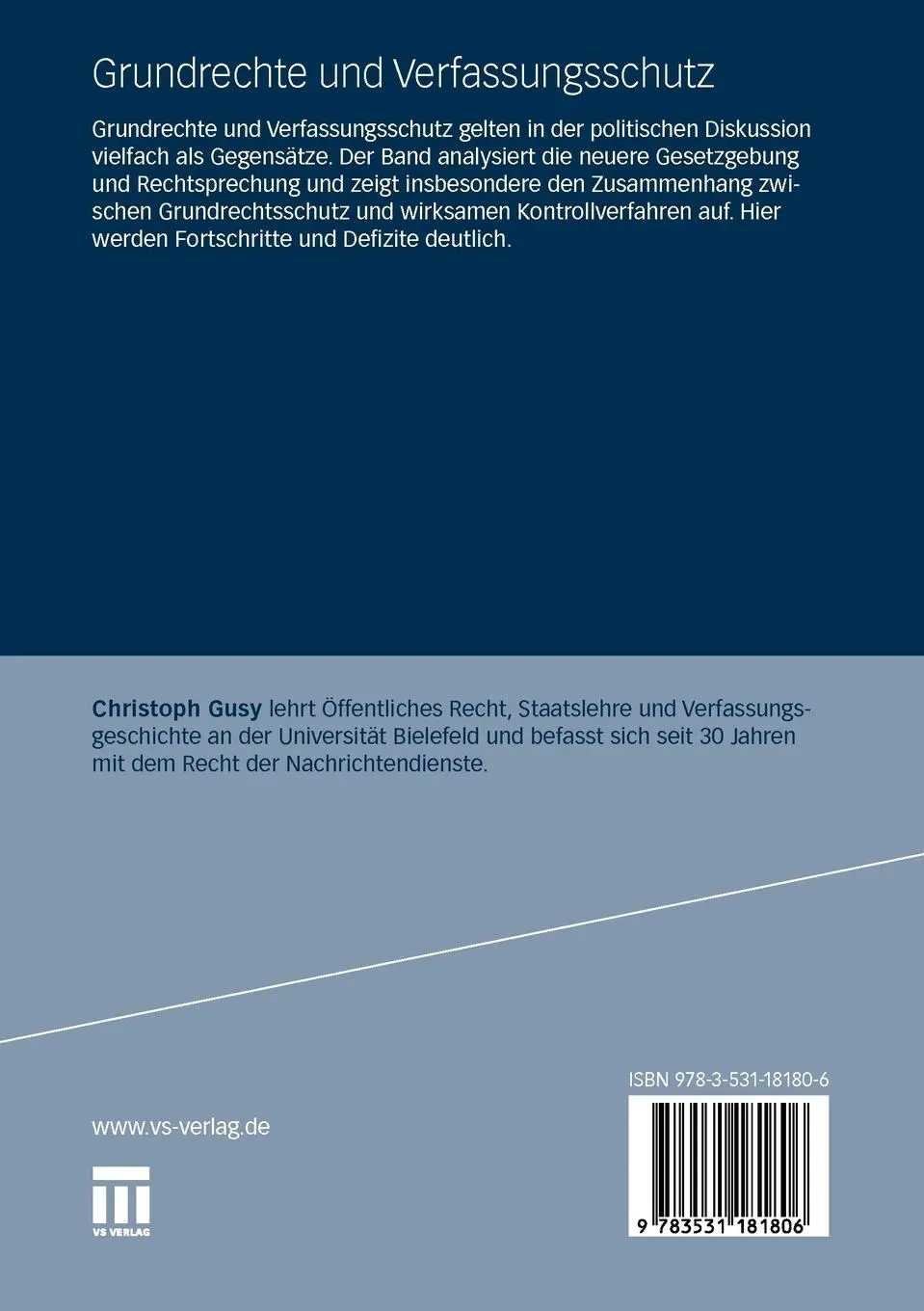 Rückseite: 9783531181806 | Grundrechte und Verfassungsschutz | Christoph Gusy | Taschenbuch