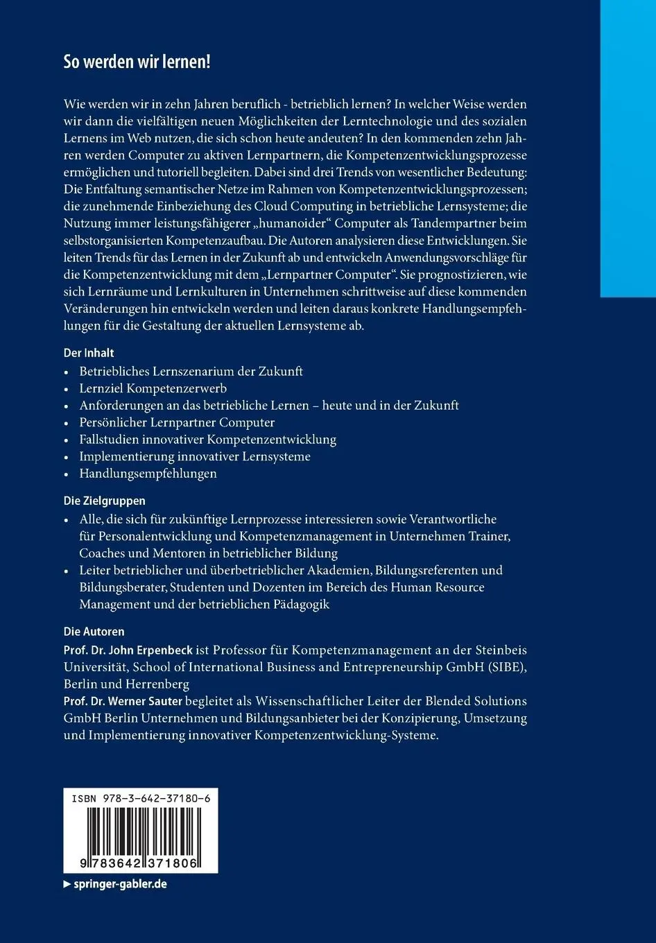 Rückseite: 9783642371806 | So werden wir lernen! | Werner Sauter (u. a.) | Taschenbuch | xiii