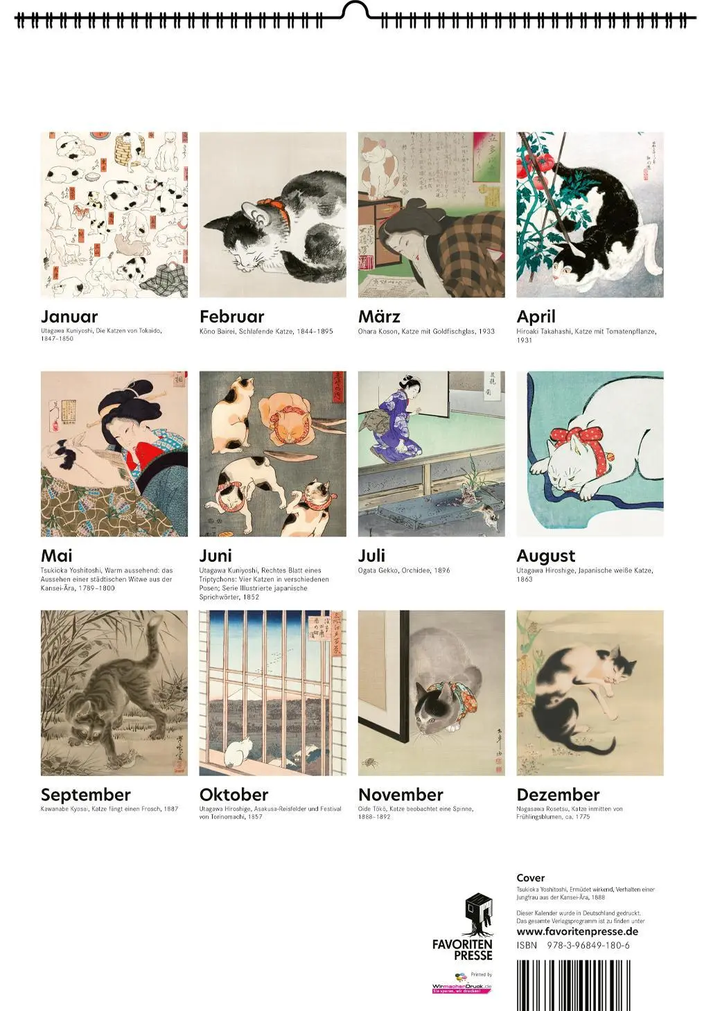 Rückseite: 9783968491806 | Katzen in der japanischen Kunst. Wandkalender 2026 | Kalender | 2026