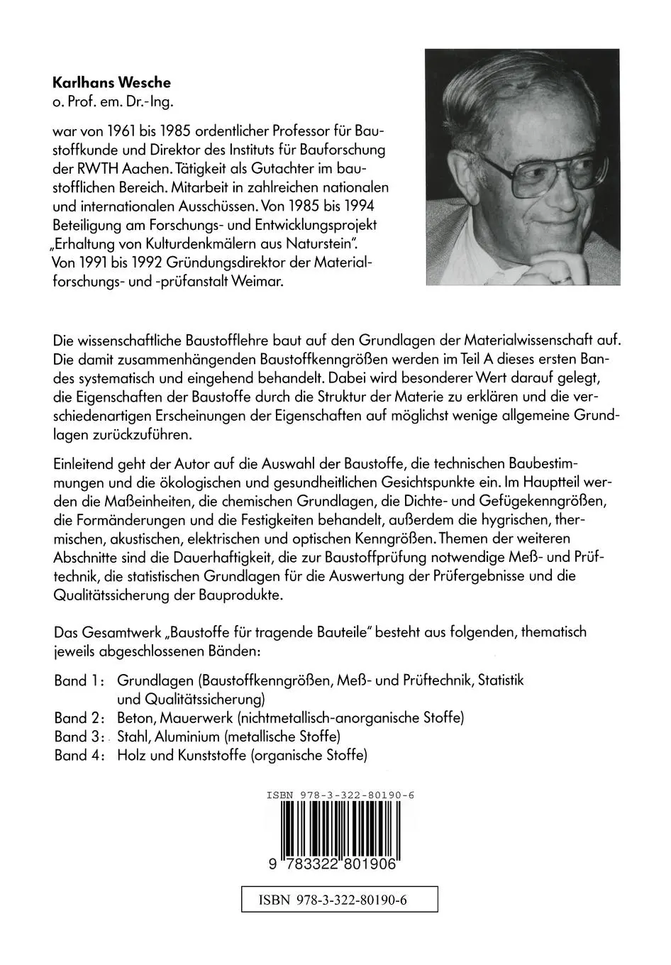 Rückseite: 9783322801906 | Baustoffe für tragende Bauteile | Karlhans Wesche | Taschenbuch | 2014