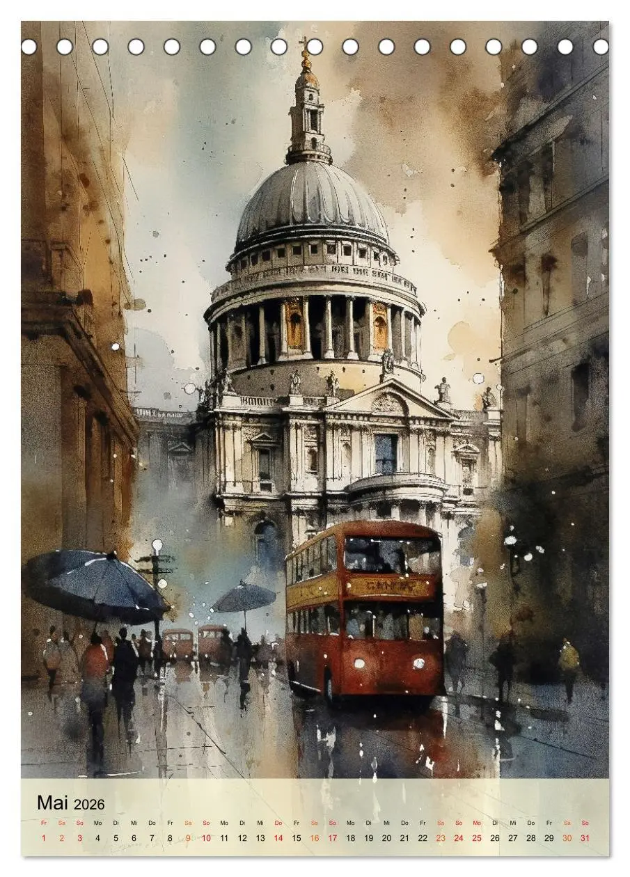 Bild: 9783516321906 | London - ein Regentag (Tischkalender 2026 DIN A5 hoch), CALVENDO...