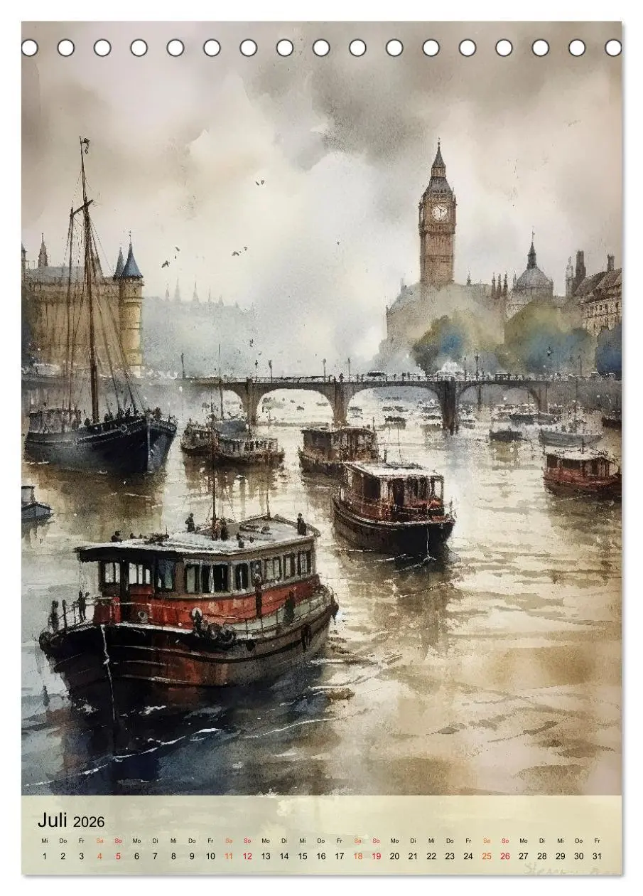 Bild: 9783516321906 | London - ein Regentag (Tischkalender 2026 DIN A5 hoch), CALVENDO...