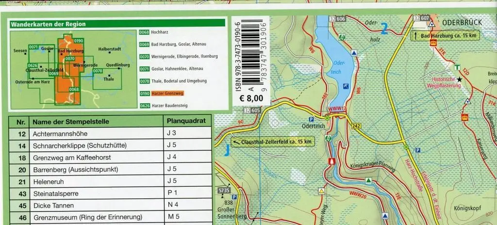 Bild: 9783747301906 | Harzer Grenzweg - Wandern am "Grünen Band" 1 : 30 000 | (Land-)Karte