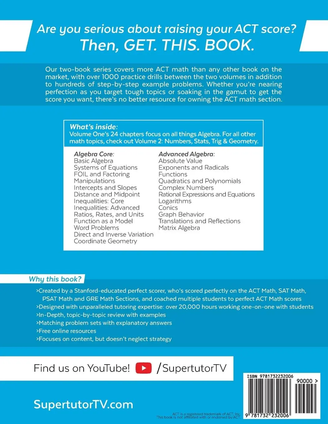 Rückseite: 9781732232006 | The Best ACT Math Books Ever, Book 1 | Algebra | Brooke P Hanson