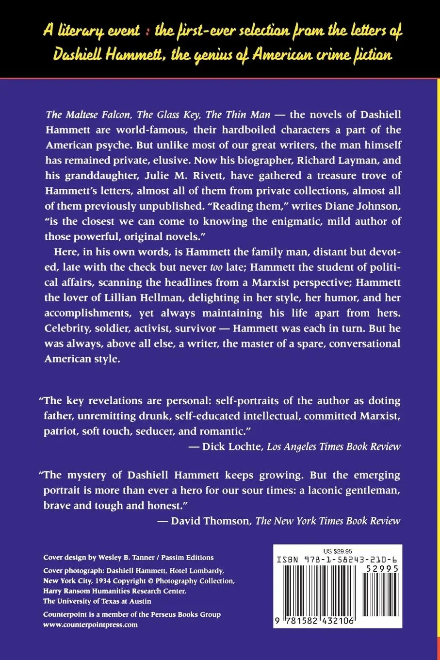 Rückseite: 9781582432106 | Selected Letters of Dashiell Hammett | 1921-1960 | Dashiell Hammett