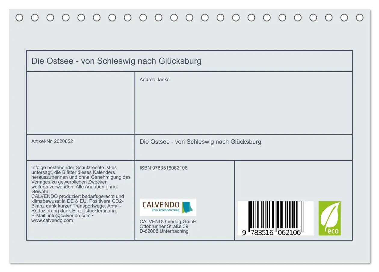 Bild: 9783516062106 | Die Ostsee - von Schleswig nach Glücksburg (Tischkalender 2026 DIN...