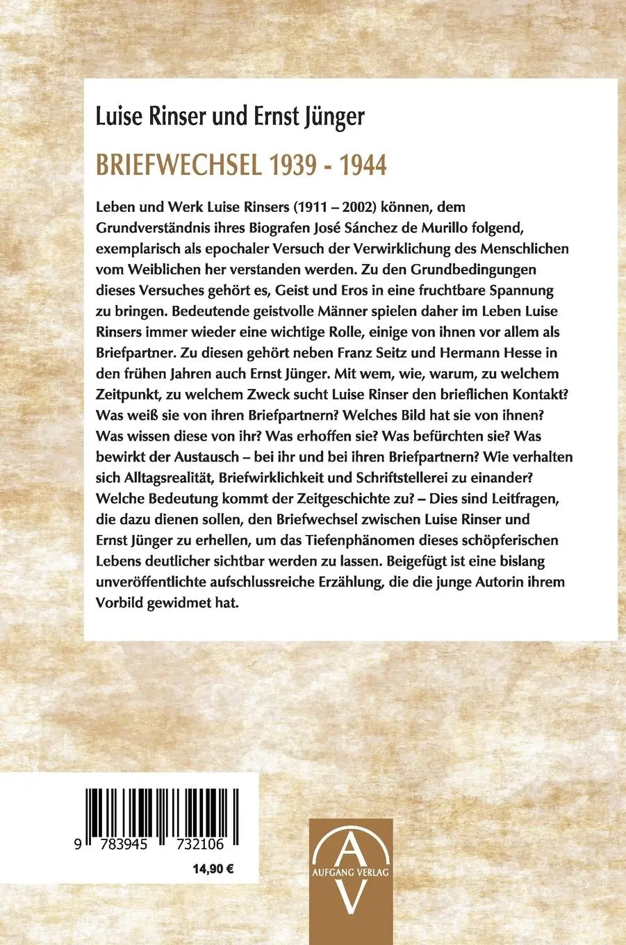 Rückseite: 9783945732106 | Luise Rinser und Ernst Jünger Briefwechsel 1939 - 1944 | Buch | 108 S.