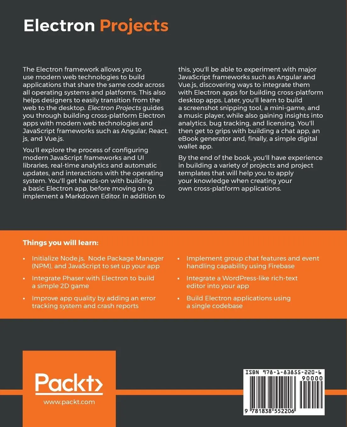 Rückseite: 9781838552206 | Electron Projects | Denys Vuika | Taschenbuch | Englisch | 2019