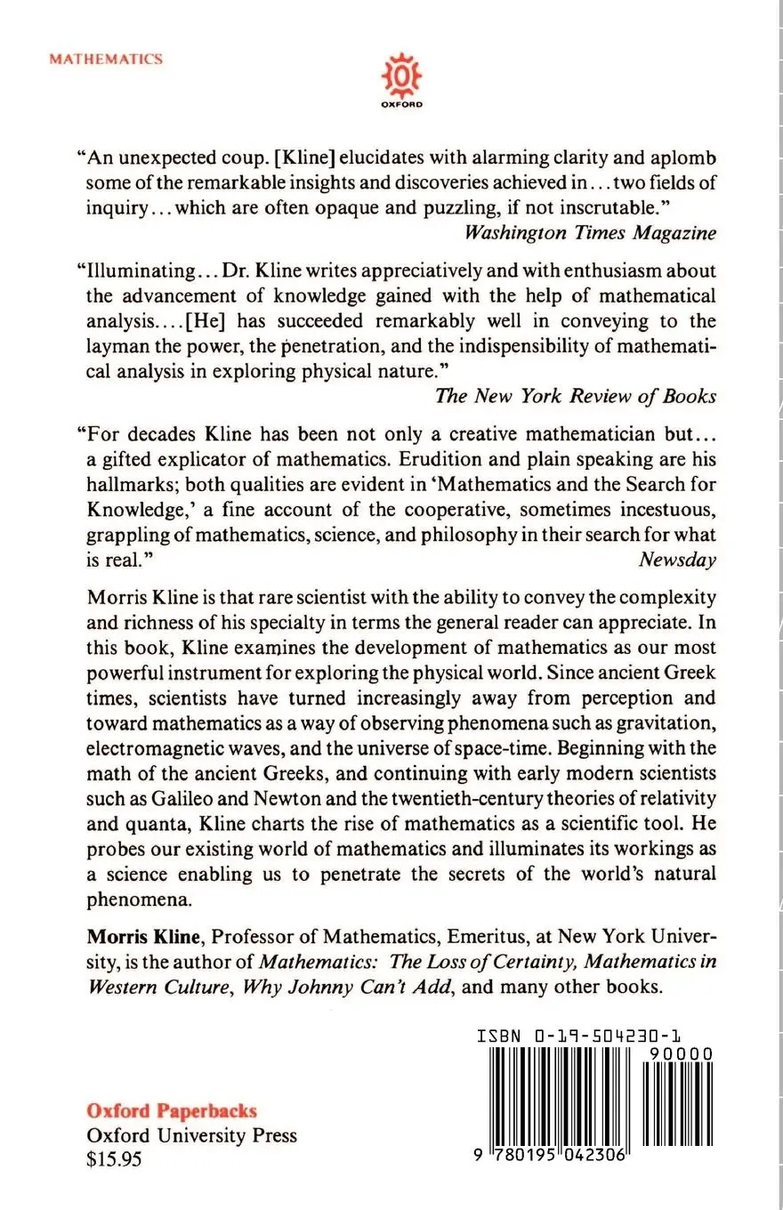 Rückseite: 9780195042306 | Mathematics and the Search for Knowledge | Morris Kline | Taschenbuch