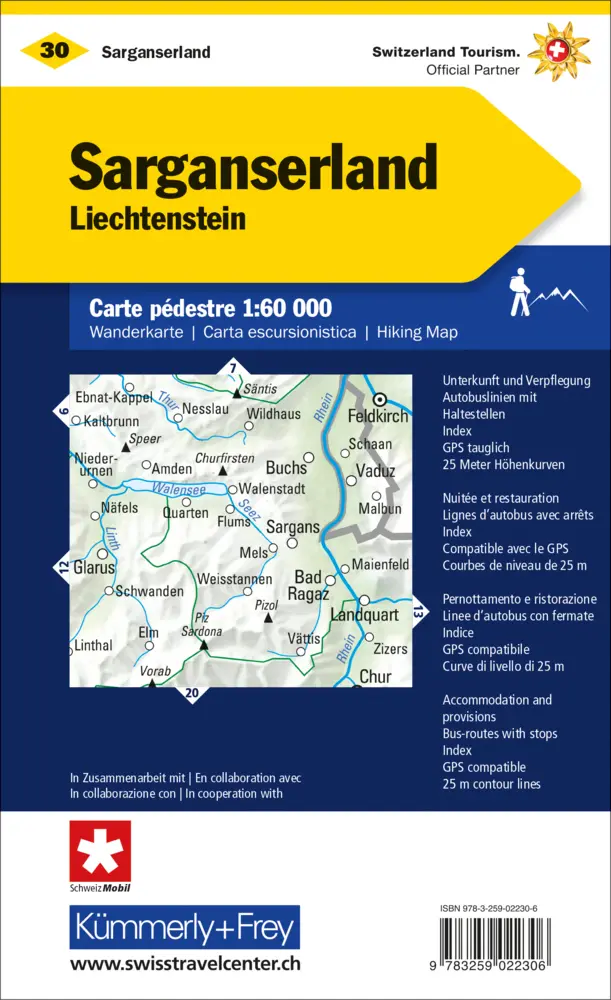 Bild: 9783259022306 | Kümmerly+Frey Wanderkarte 30 Sarganserland 1:60.000 | (Land-)Karte