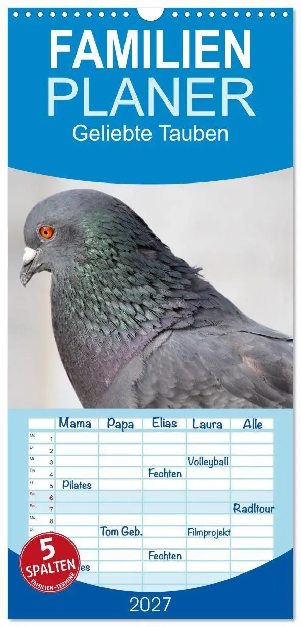 Cover: 9783594332306 | Familienplaner 2027 - Geliebte Tauben mit 5 Spalten (Wandkalender,...