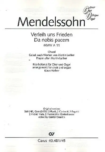 Cover: 9790007162306 | Verleih uns Frieden gnädiglich für gem Chor und Orgel Partitur | 2014