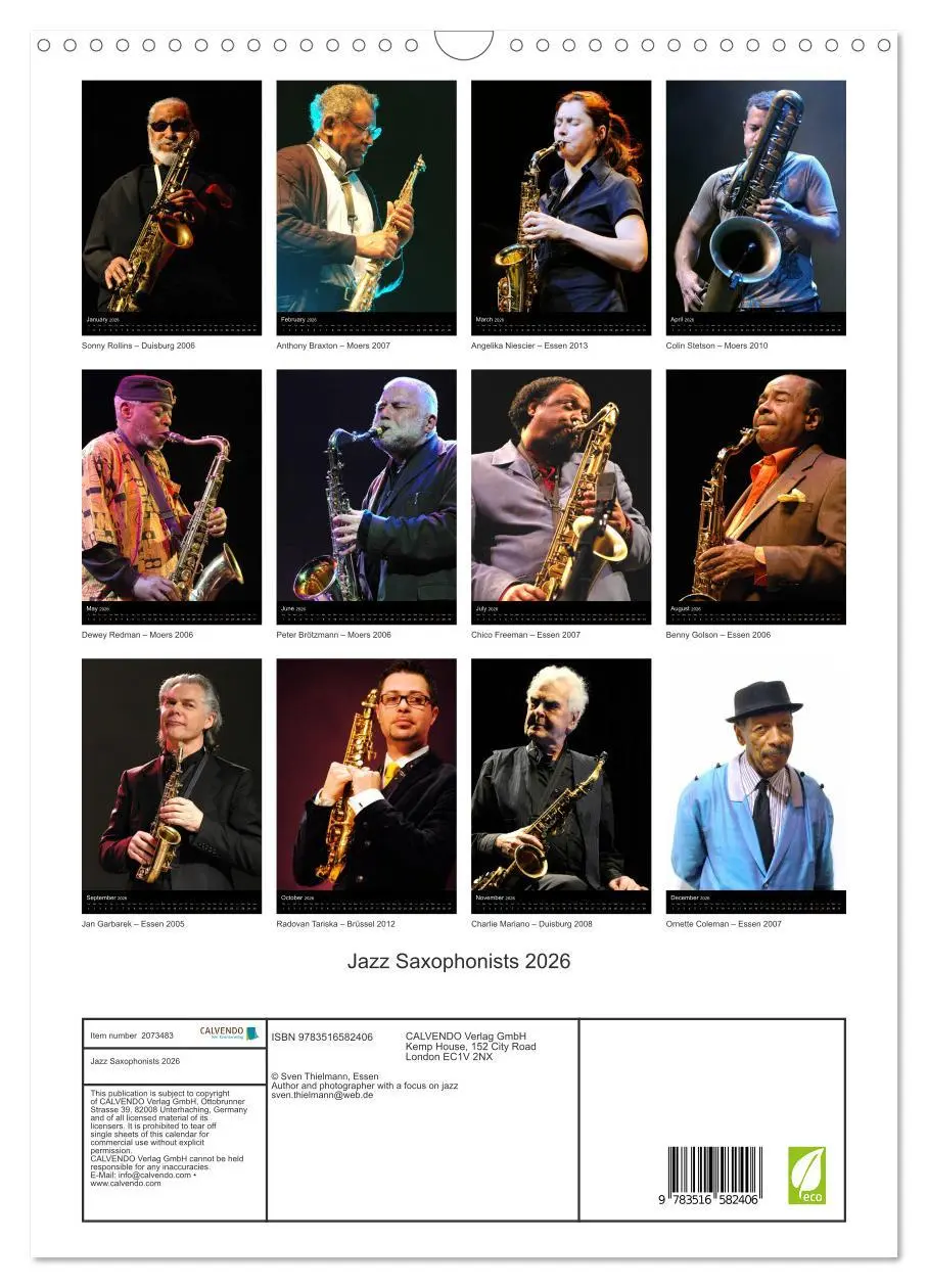 Bild: 9783516582406 | Jazz Saxophonists 2026 (Wall Calendar 2026 DIN A3 portrait),...