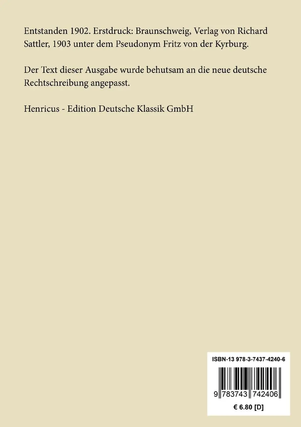 Rückseite: 9783743742406 | Aus einer kleinen Garnison | Ein militärisches Zeitbild | Bilse | Buch