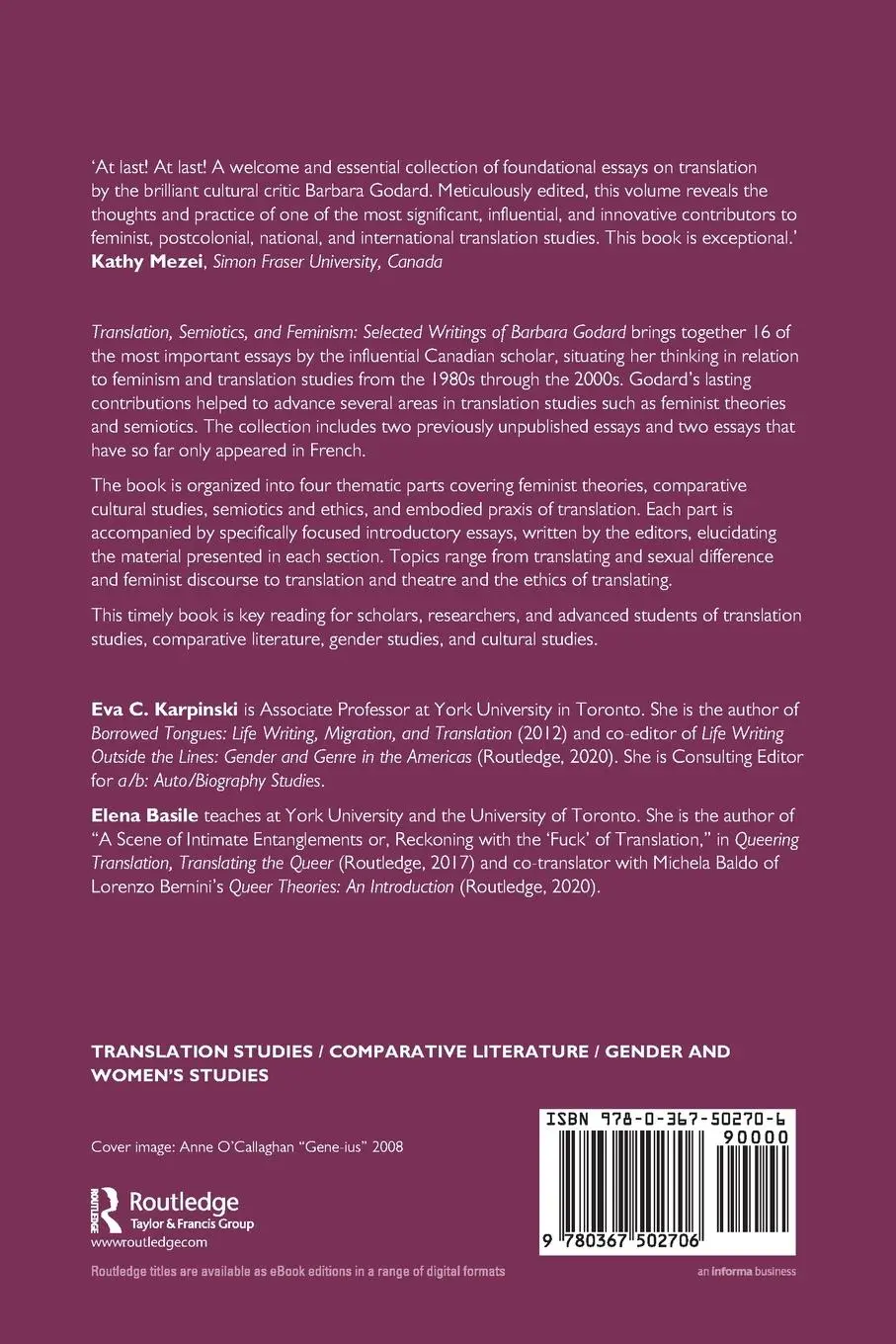 Rückseite: 9780367502706 | Translation, Semiotics, and Feminism | Eva C. Karpinski (u. a.) | Buch