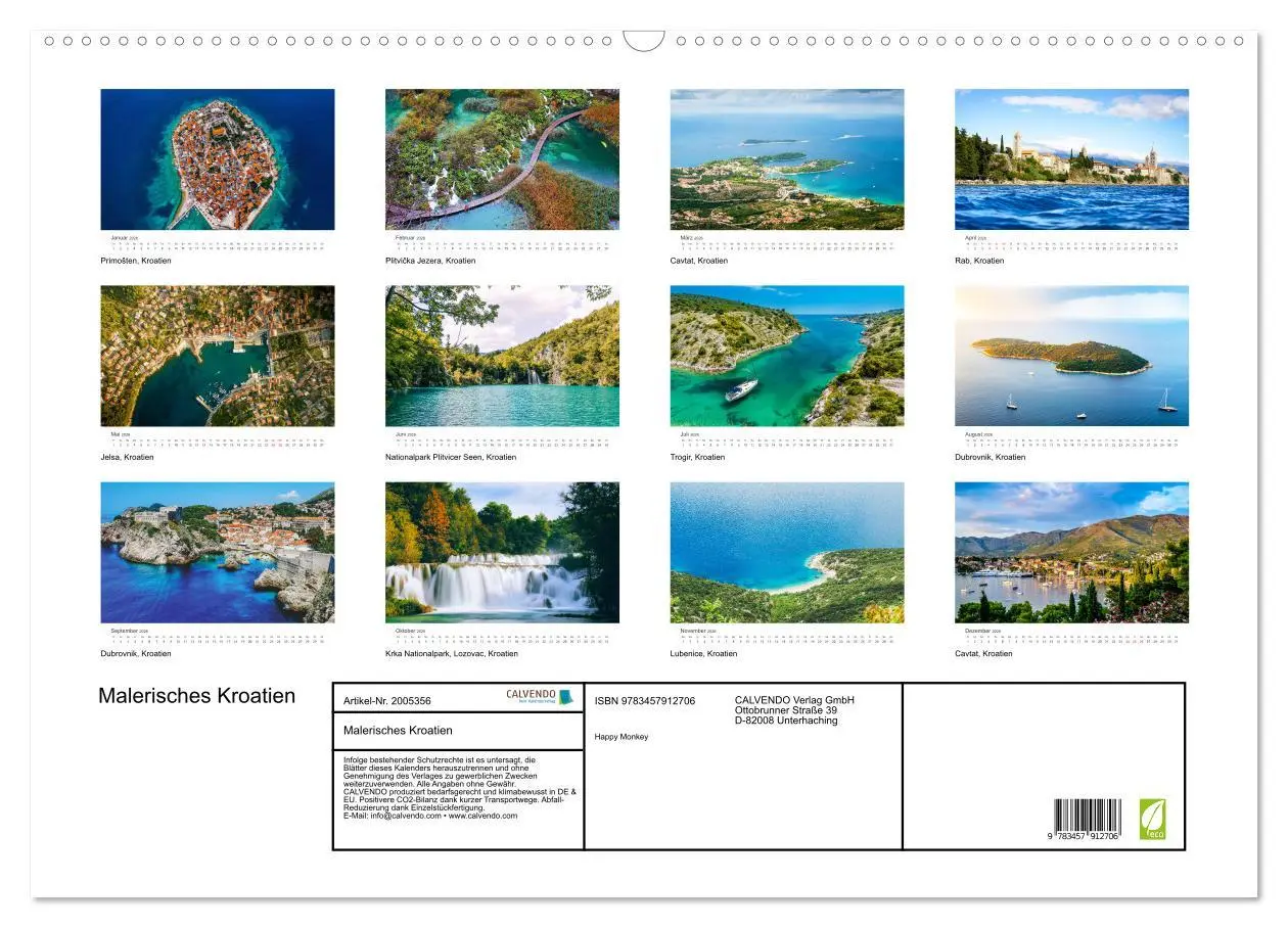 Bild: 9783457912706 | Malerisches Kroatien (Wandkalender 2026 DIN A2 quer), CALVENDO...