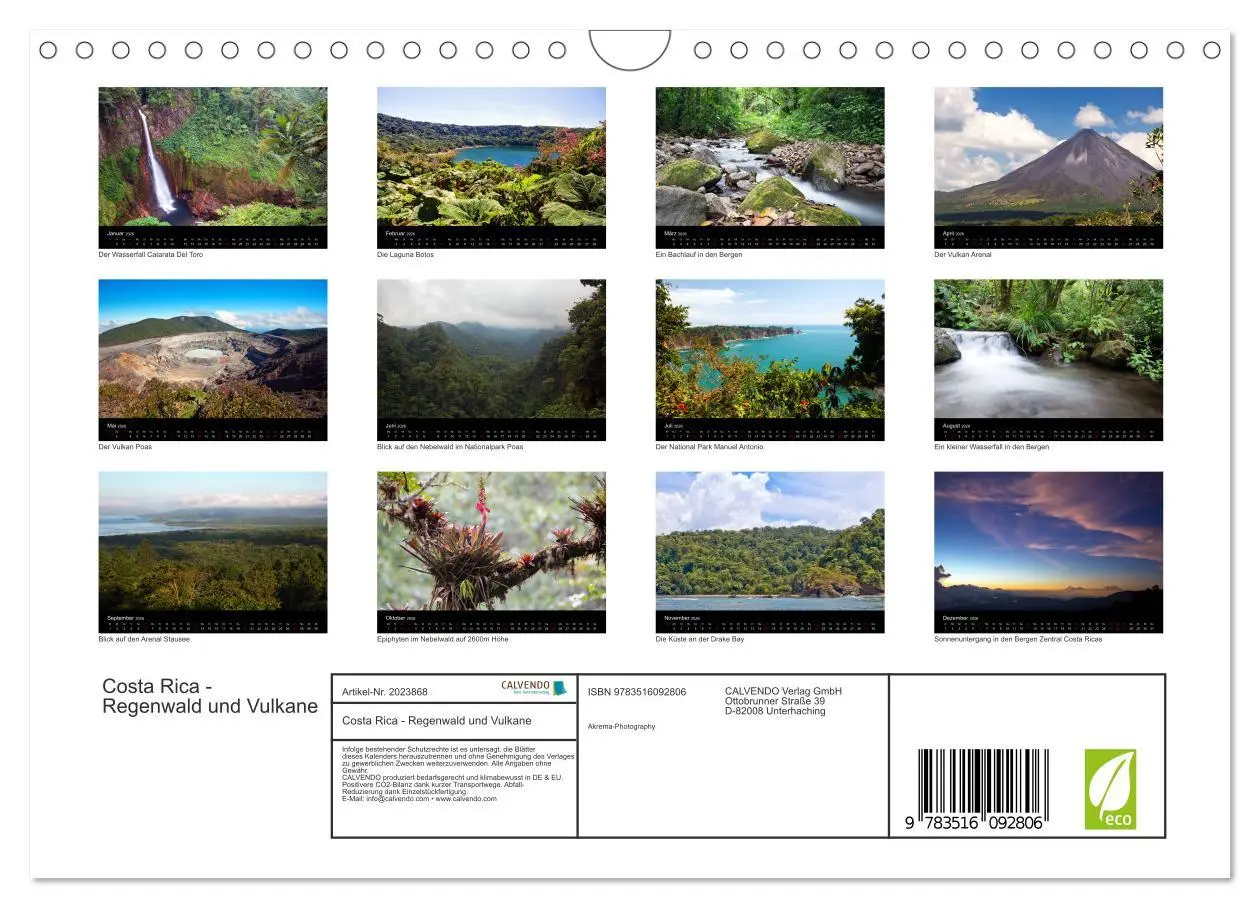 Bild: 9783516092806 | Costa Rica - Regenwald und Vulkane (Wandkalender 2026 DIN A4 quer),...