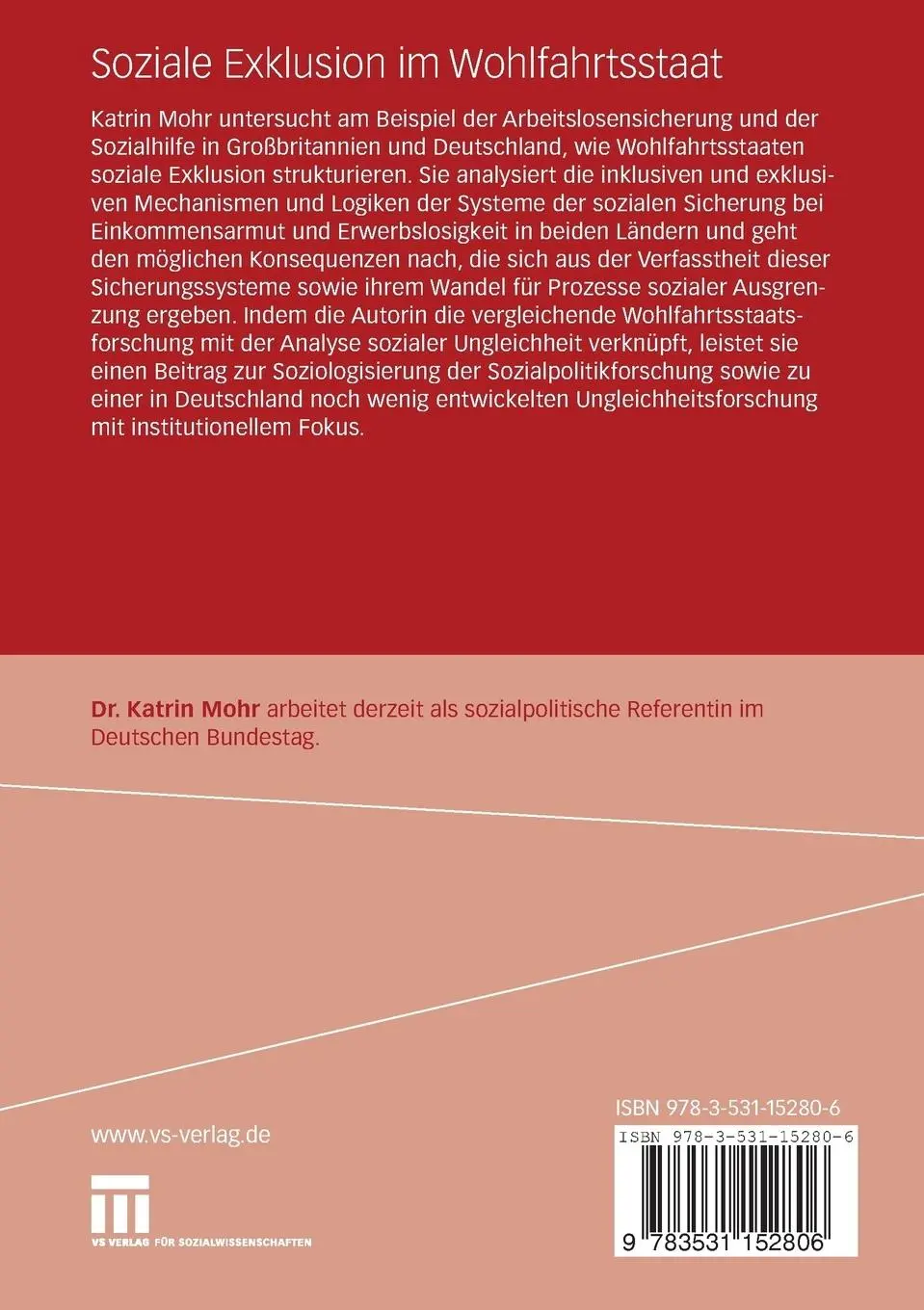 Rückseite: 9783531152806 | Soziale Exklusion im Wohlfahrtsstaat | Katrin Mohr | Taschenbuch