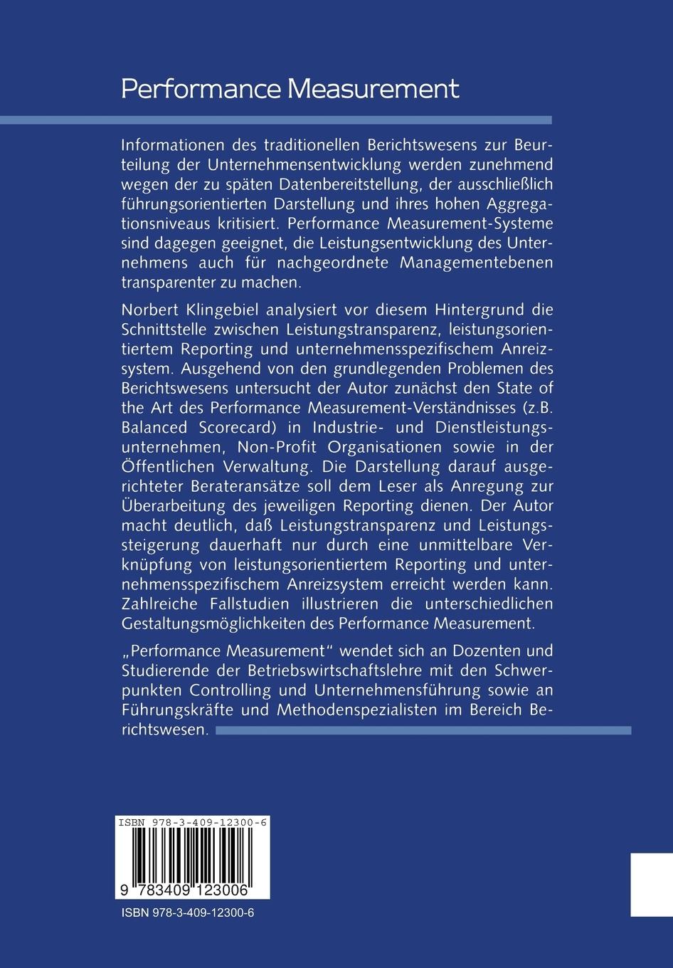 Rückseite: 9783409123006 | Performance Measurement | Grundlagen - Ansätze - Fallstudien | Buch