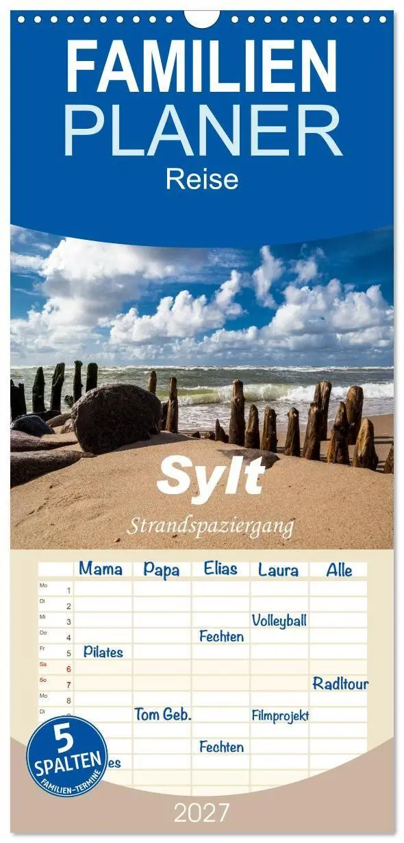 Cover: 9783594333006 | Familienplaner 2027 - Sylt - Strandspaziergang mit 5 Spalten...