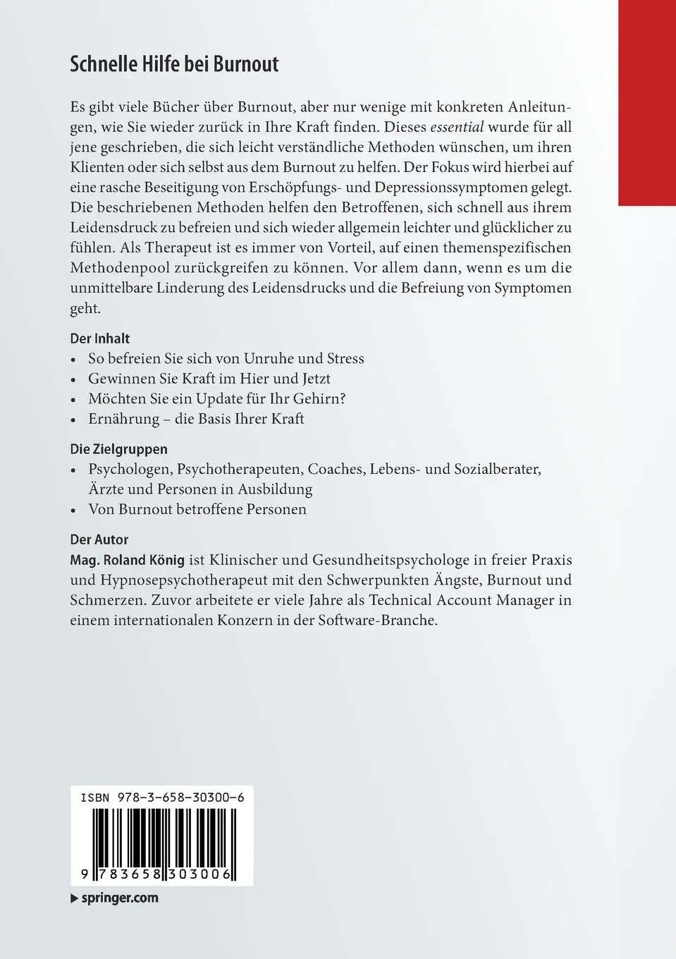 Rückseite: 9783658303006 | Schnelle Hilfe bei Burnout | Roland König | Taschenbuch | xiii | 2020