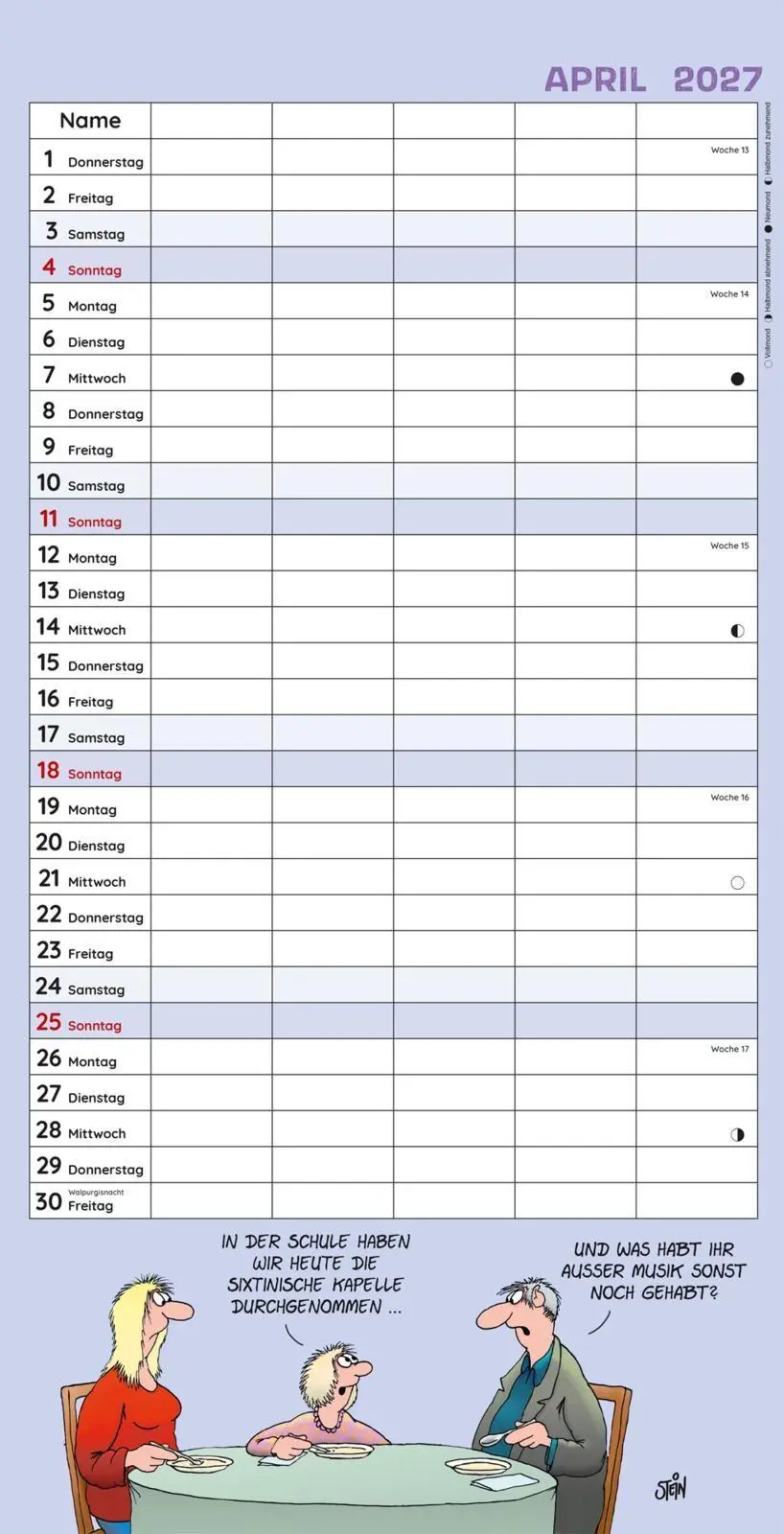 Bild: 9783830323006 | Uli Stein Familienkalender 2027: Familienplaner mit 5 Spalten | Stein