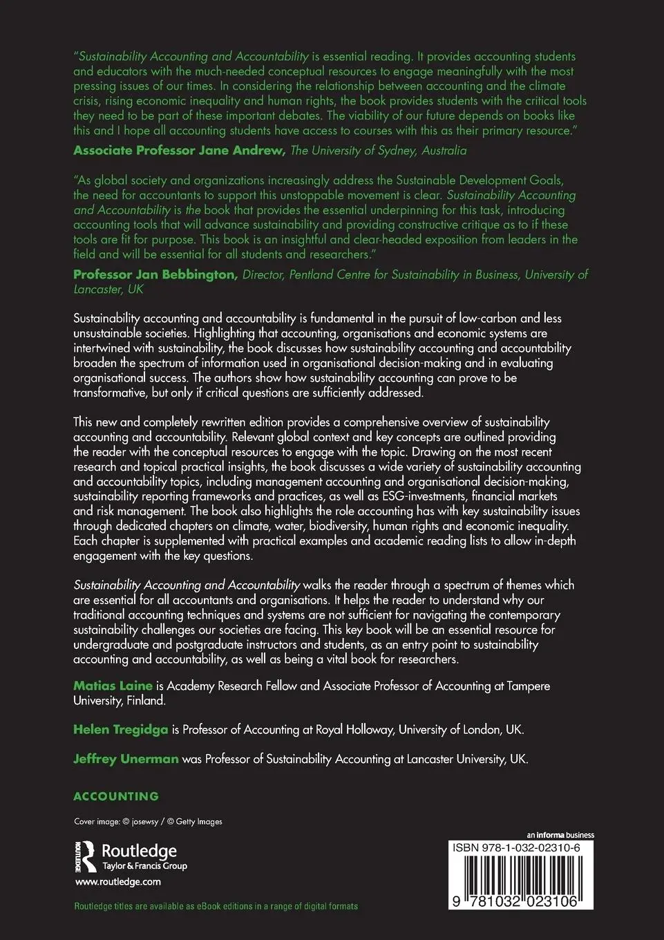 Rückseite: 9781032023106 | Sustainability Accounting and Accountability | Matias Laine (u. a.)