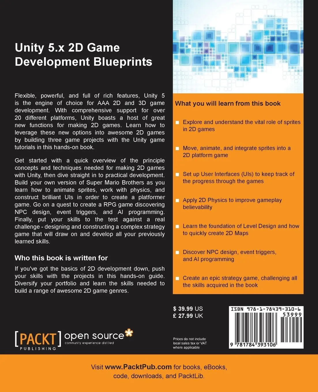 Rückseite: 9781784393106 | Unity 5.x 2D Game Development Blueprints | Francesco Sapio (u. a.)