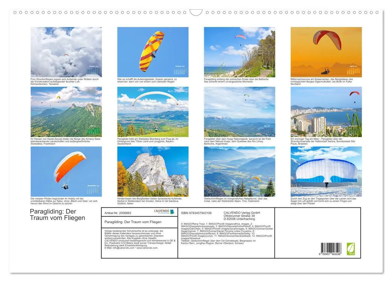 Bild: 9783457943106 | Paragliding: Der Traum vom Fliegen (Wandkalender 2026 DIN A2 quer),...