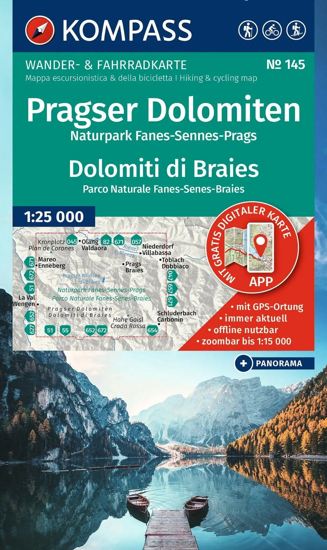 Cover: 9783991543206 | KOMPASS Wanderkarte 145 Pragser Dolomiten, Naturpark...