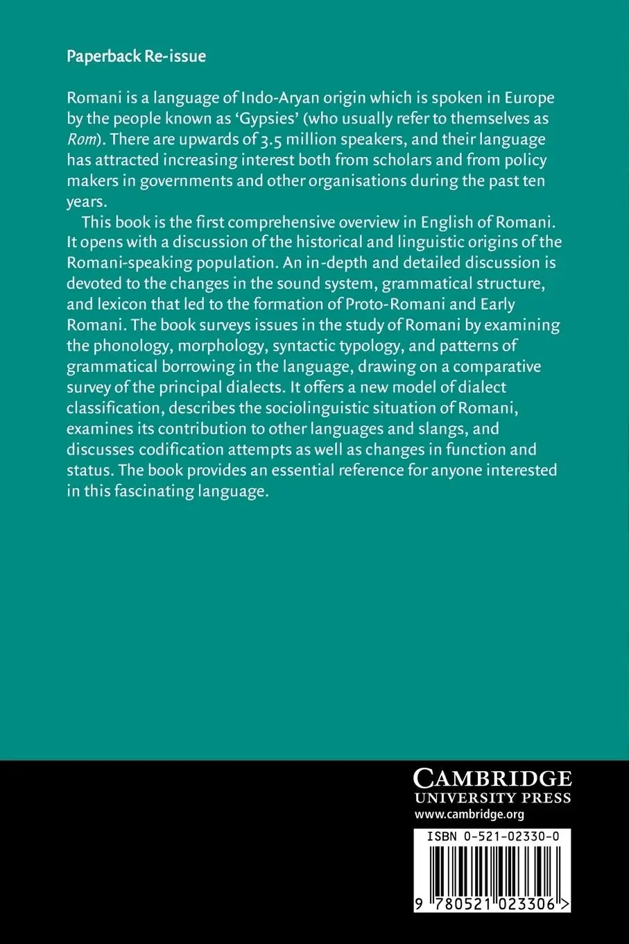 Rückseite: 9780521023306 | Romani | A Linguistic Introduction | Yaron Matras | Taschenbuch | 2005