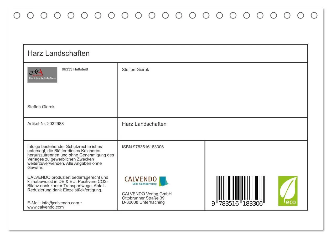 Bild: 9783516183306 | Harz Landschaften (Tischkalender 2026 DIN A5 quer), CALVENDO...
