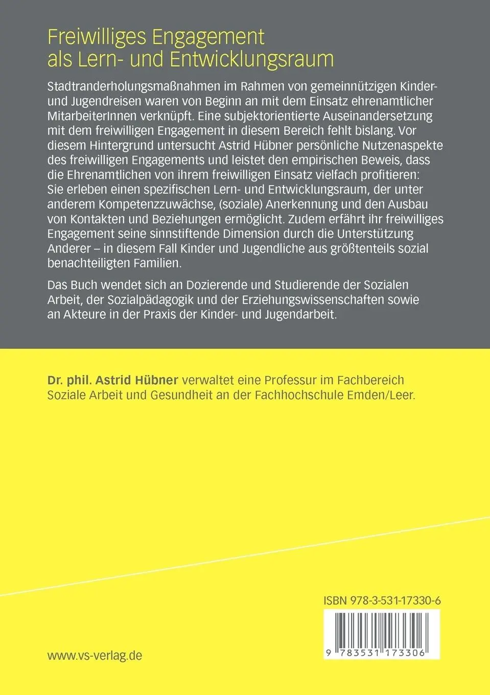 Rückseite: 9783531173306 | Freiwilliges Engagement als Lern- und Entwicklungsraum | Astrid Hübner