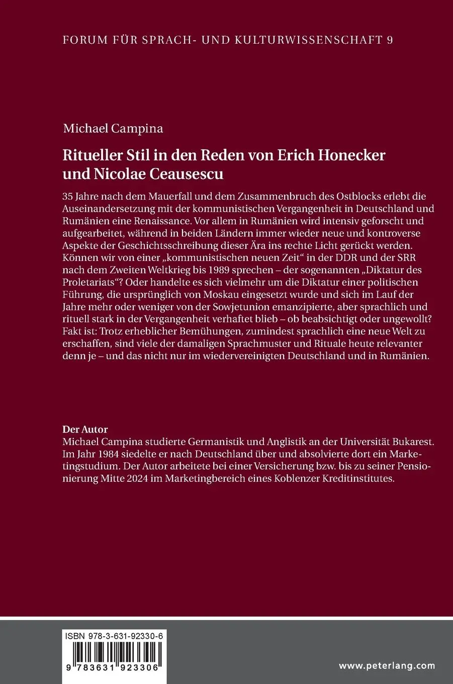 Rückseite: 9783631923306 | Ritueller Stil in den Reden von Erich Honecker und Nicolae Ceausescu