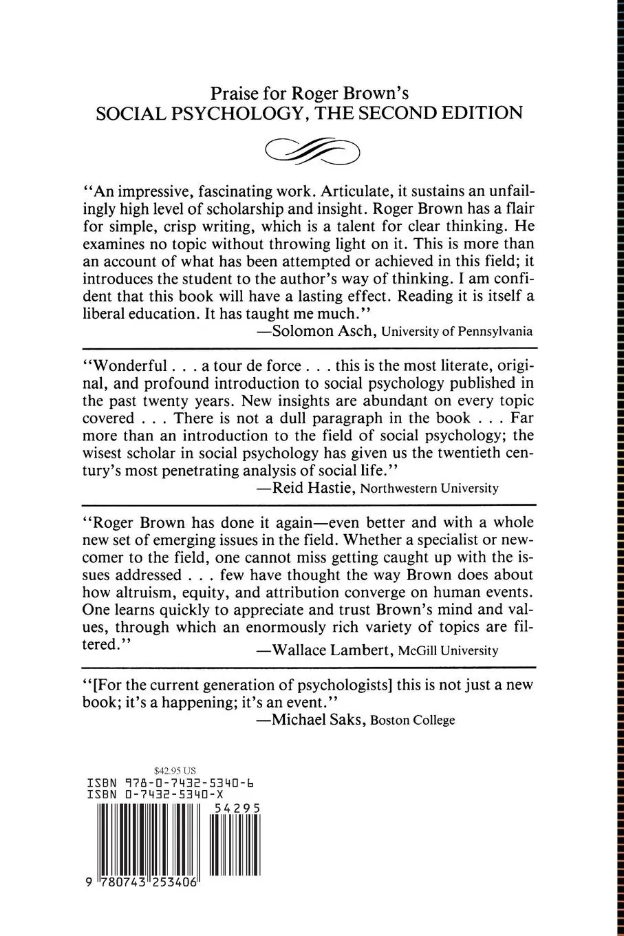 Rückseite: 9780743253406 | Social Psychology, 2nd Edition | Roger Brown | Taschenbuch | Englisch