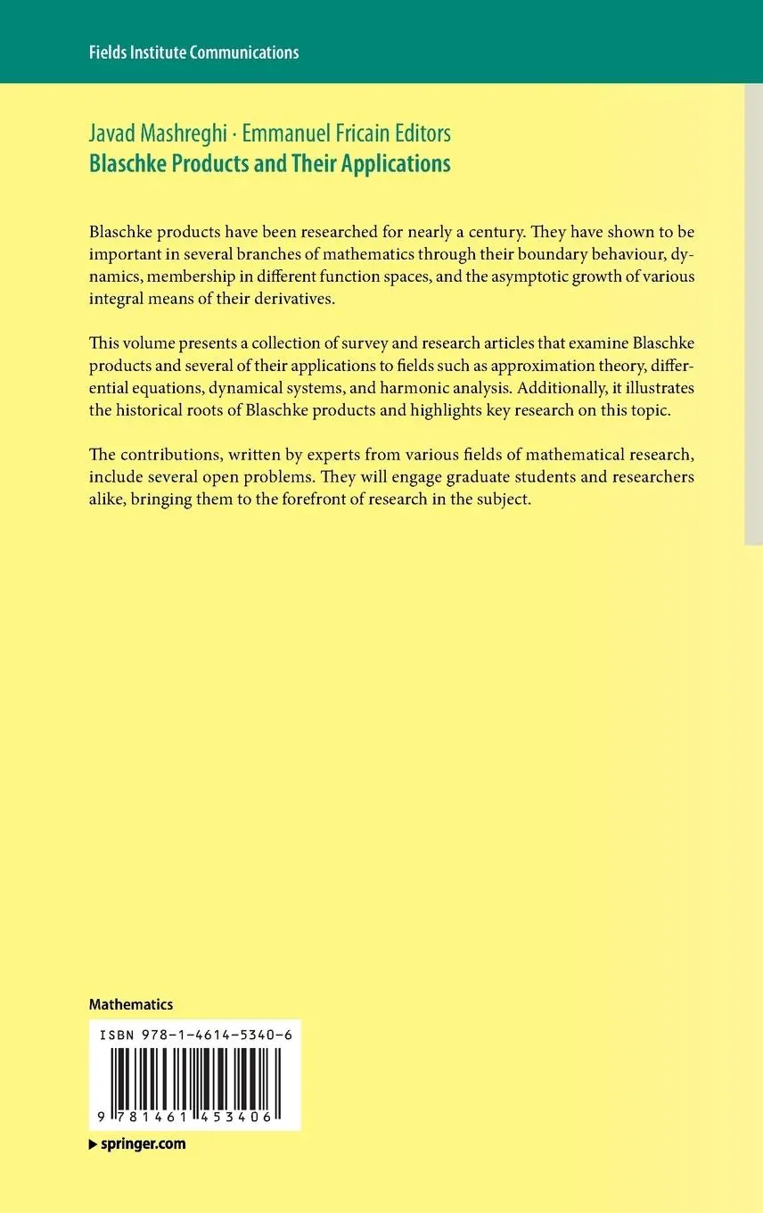 Rückseite: 9781461453406 | Blaschke Products and Their Applications | Emmanuel Fricain (u. a.)