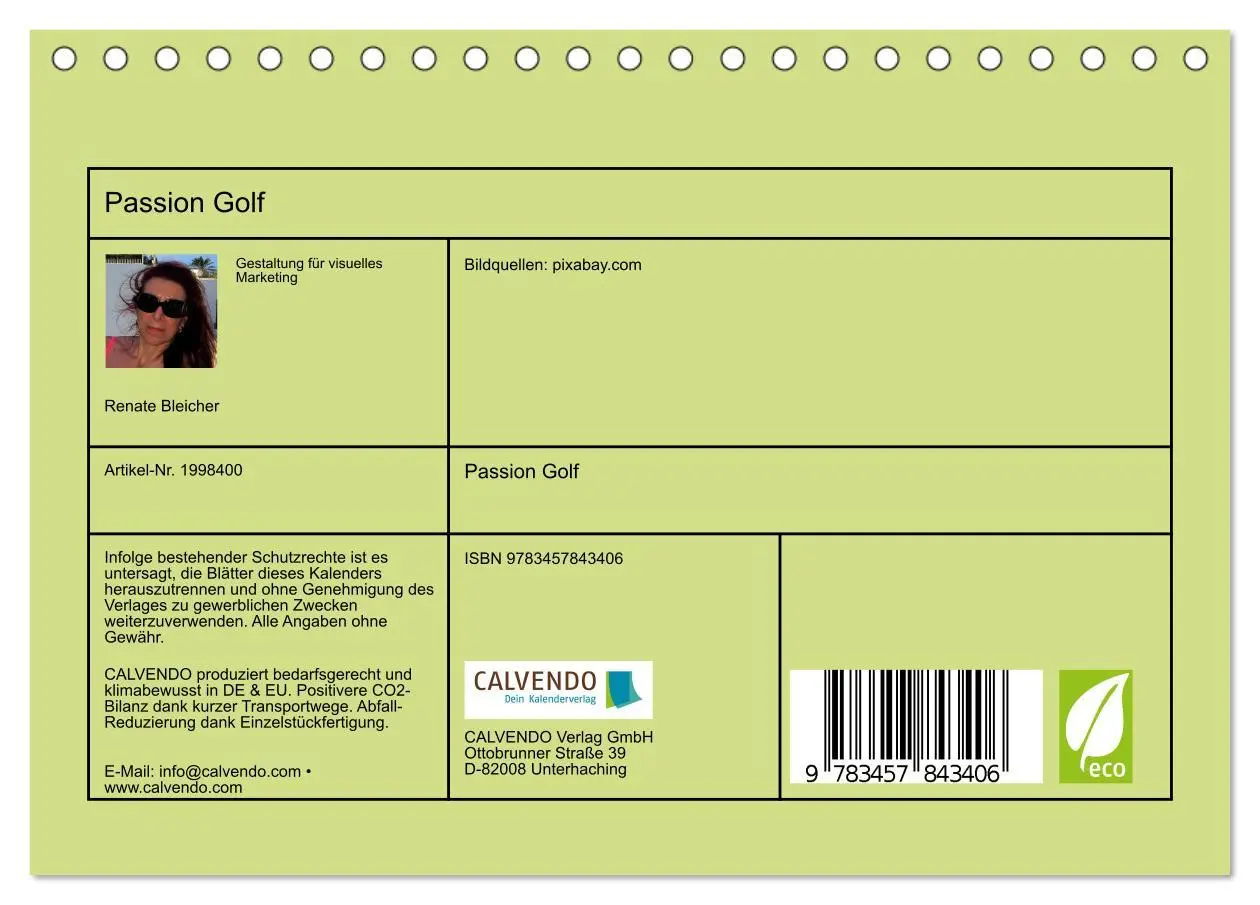 Bild: 9783457843406 | Passion Golf (Tischkalender 2026 DIN A5 quer), CALVENDO Monatskalender