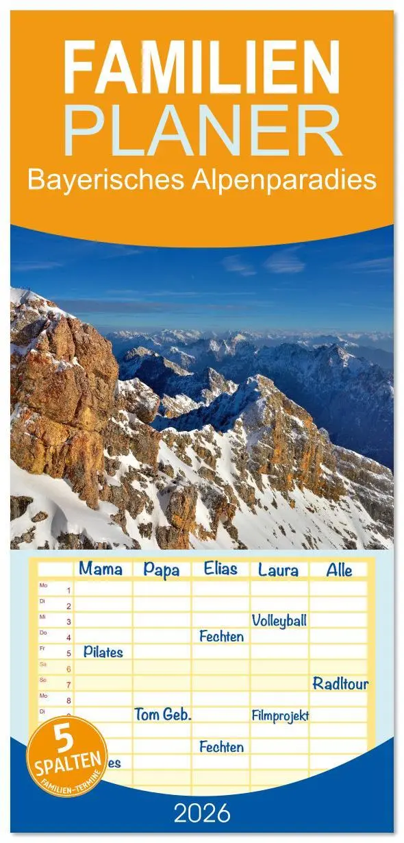 Cover: 9783516623406 | Familienplaner 2026 - Bayerisches Alpenparadies mit 5 Spalten...