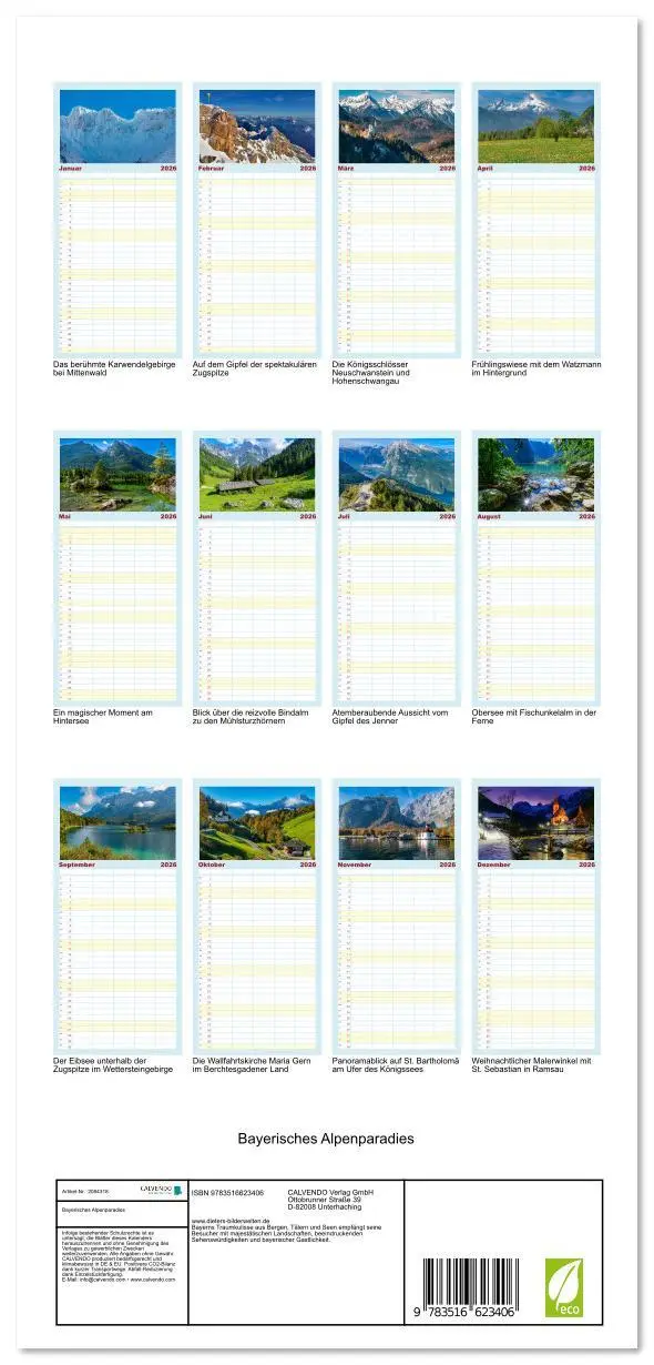 Bild: 9783516623406 | Familienplaner 2026 - Bayerisches Alpenparadies mit 5 Spalten...