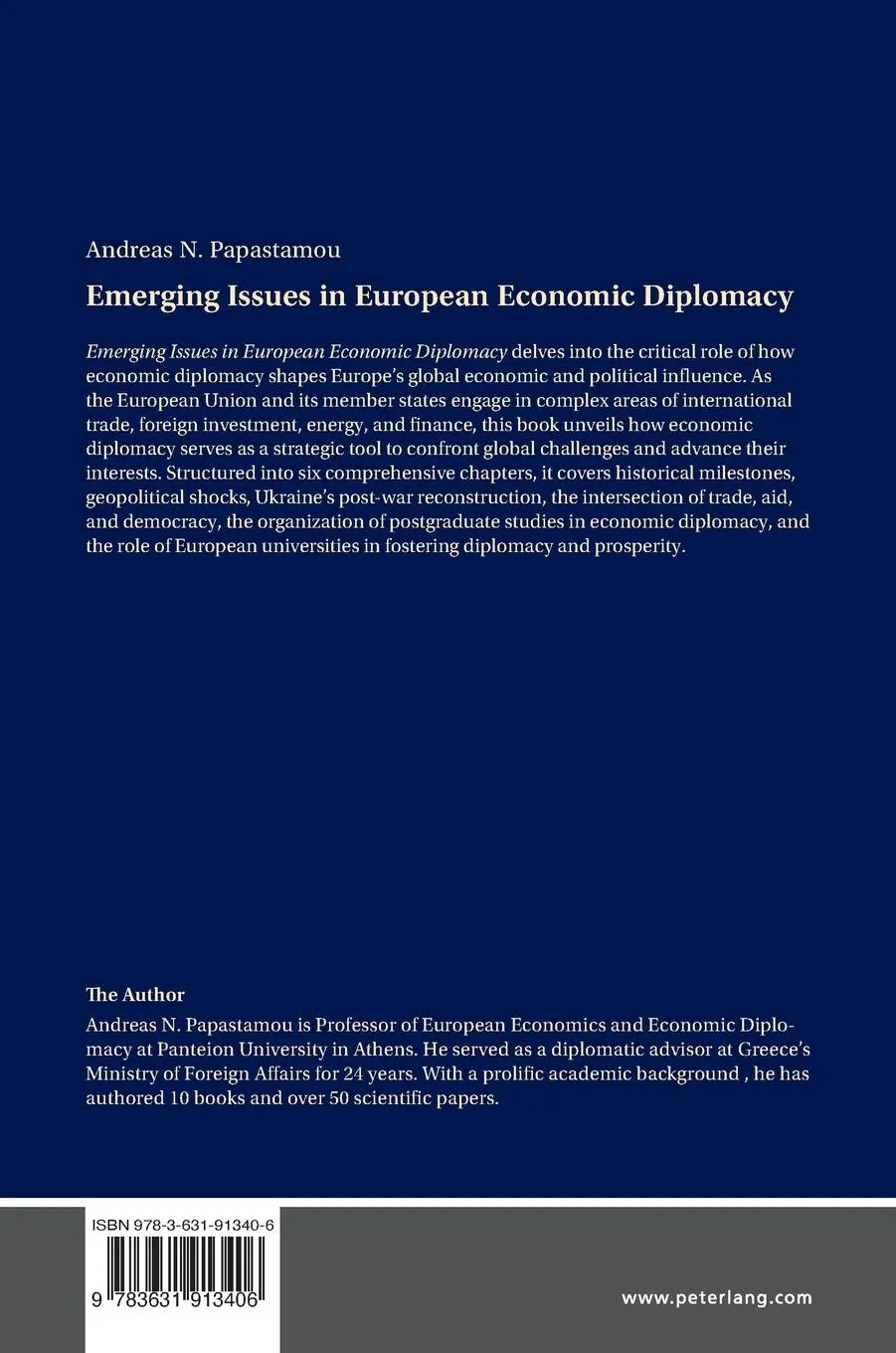 Rückseite: 9783631913406 | Emerging Issues in European Economic Diplomacy | Andreas Papastamou
