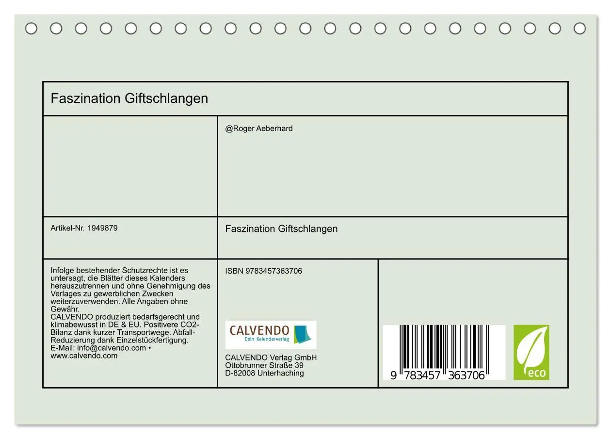 Bild: 9783457363706 | Faszination Giftschlangen (Tischkalender 2026 DIN A5 quer),...