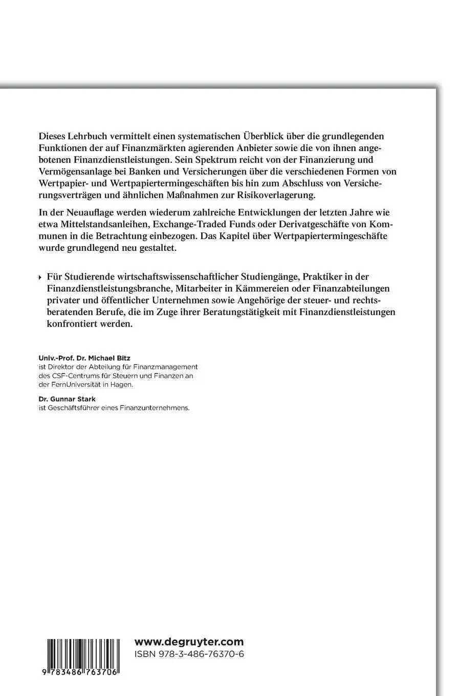 Rückseite: 9783486763706 | Finanzdienstleistungen | Darstellung - Analyse - Kritik | Buch | XX