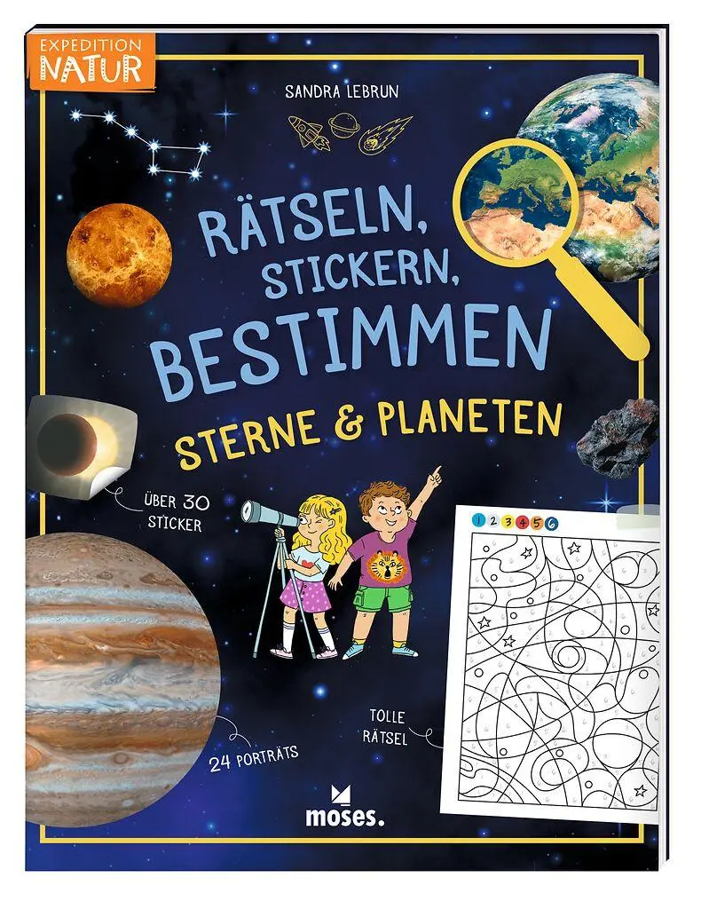 Cover: 9783964553706 | Rätseln, Stickern, Bestimmen - Sterne &amp; Planeten | Mary Gribouille