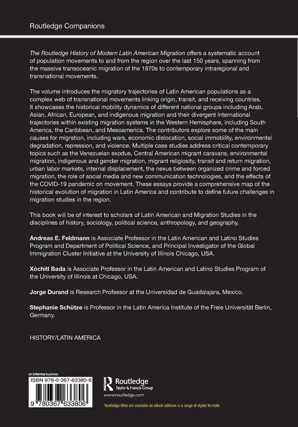 Rückseite: 9780367633806 | The Routledge History of Modern Latin American Migration | Taschenbuch