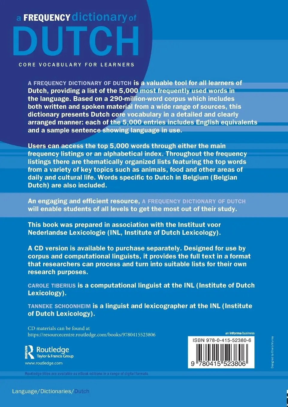 Rückseite: 9780415523806 | A Frequency Dictionary of Dutch | Core Vocabulary for Learners | Buch
